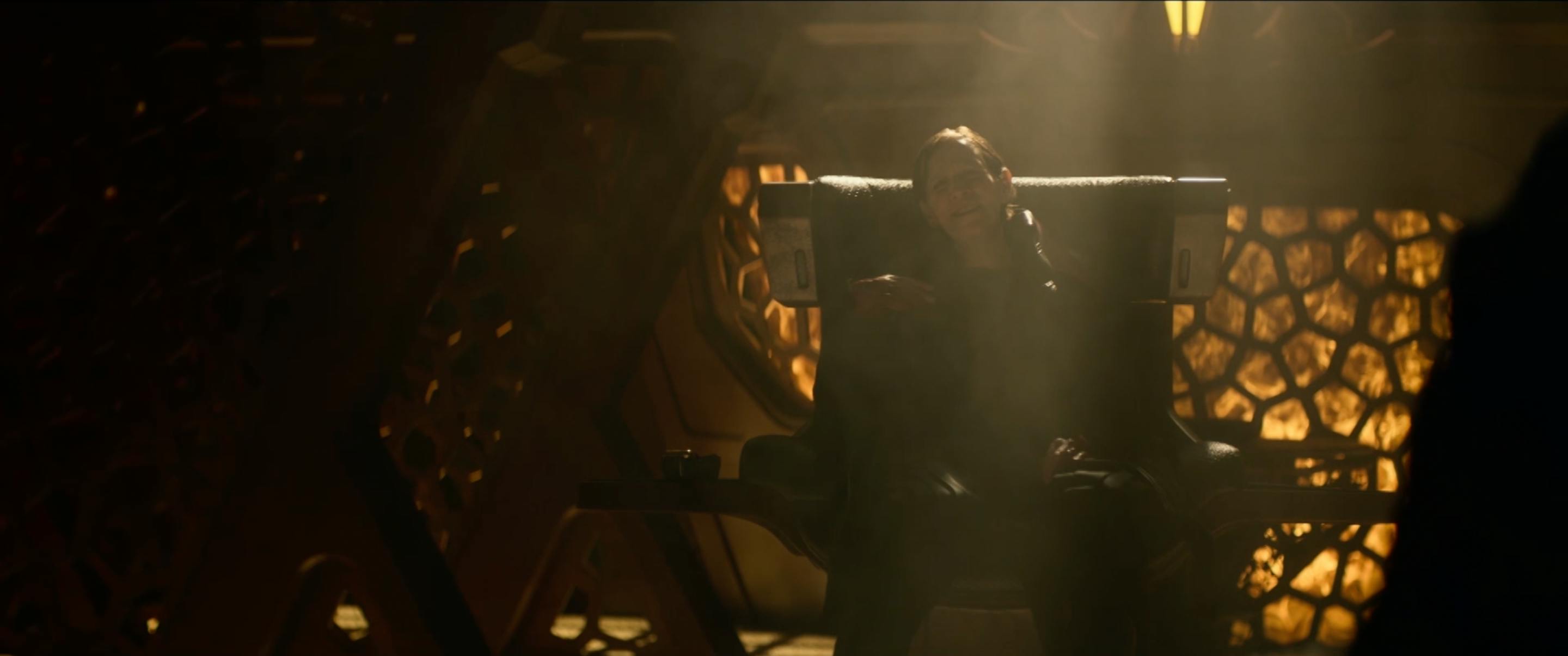 Captain Vadic sits at command aboard the Shrike on Star Trek: Picard